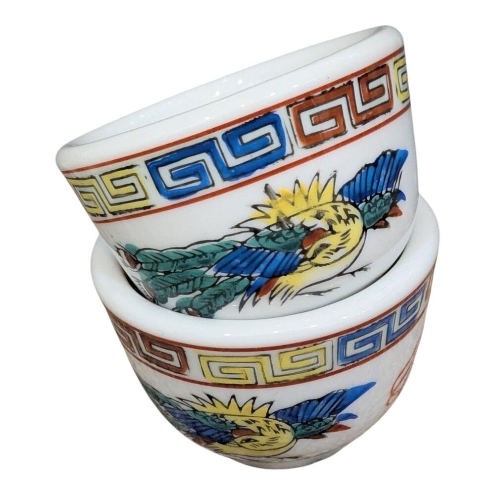 Louie Berkeley Chinese Tea Cups Dragon Phoenix Thick Restaurant Ware Vintage Set